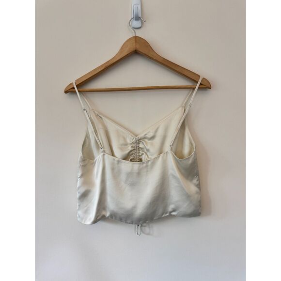 Aritzia Wilfred Champagne Cream Satin Ruched Crop Tank Top Camisole Size Medium - Picture 3 of 7